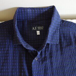 ARMANI JEANS Navy Print Button Down Shirt w/ logo – Mens Large